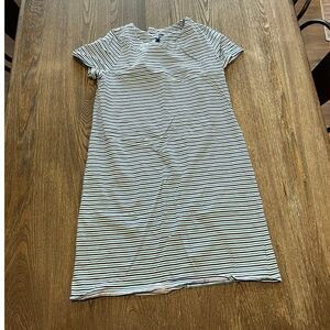 Merona Shift Dress Short Sleeve Round Neck Back Zip Striped Blue White Size XL